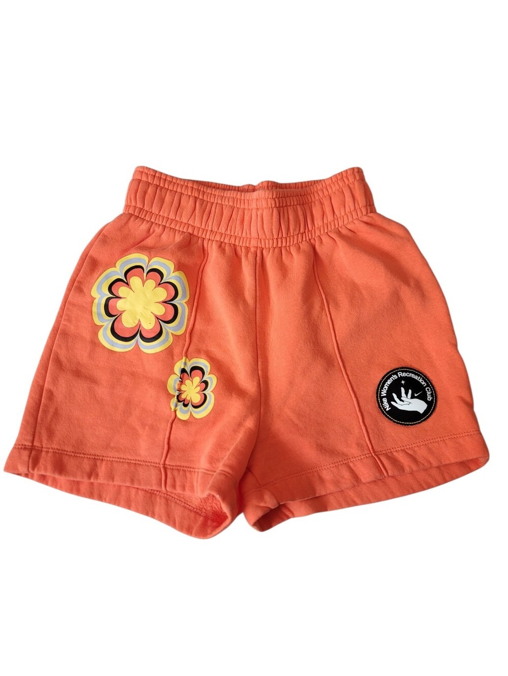 Nike XS Rec Club Fleece Summer Floral Graphic Sweat Shorts Athletic Women Orange